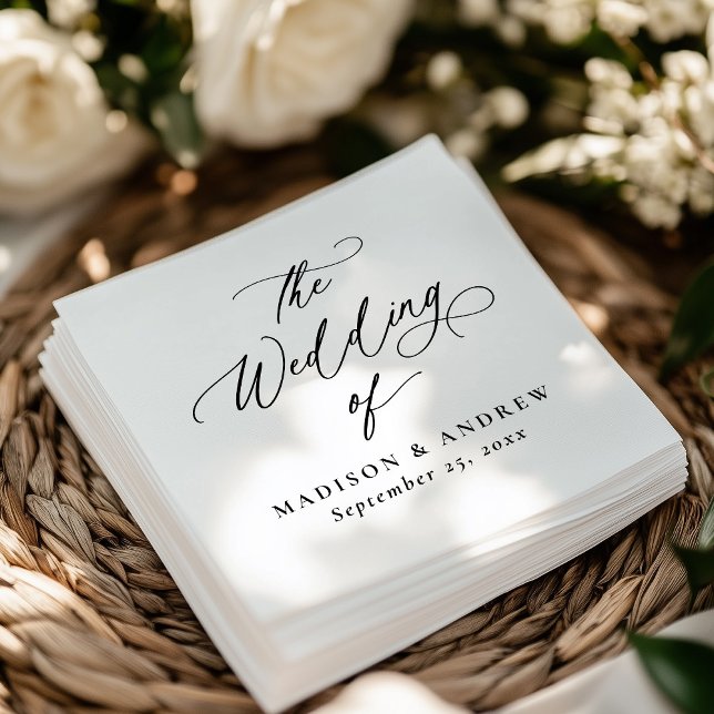 Modern Elegant Black Calligraphy Wedding Napkin (Creator Uploaded)