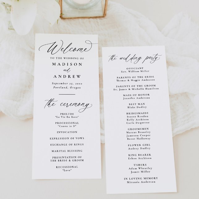 Modern Elegant Black Calligraphy Wedding Programme (Creator Uploaded)