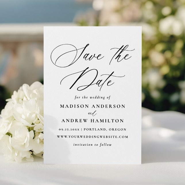 Modern Elegant Black Calligraphy Wedding Save The Date (Creator Uploaded)