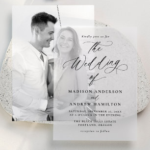 Modern Elegant Black Calligraphy Wedding Vellum Invitations