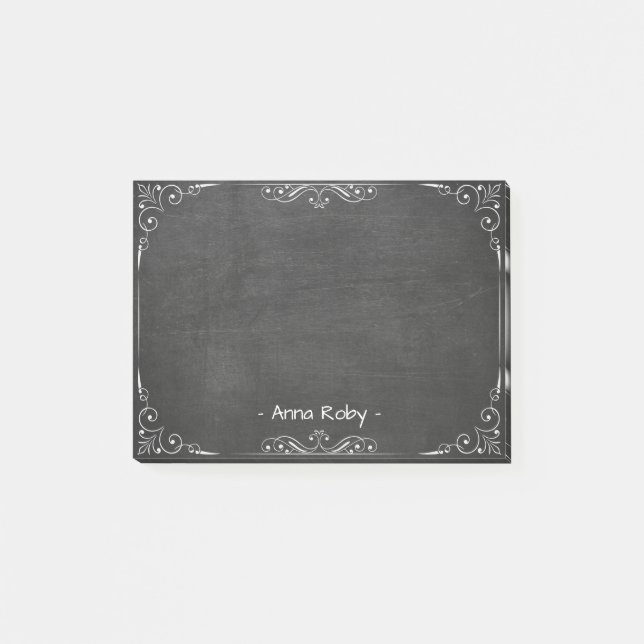 Modern Elegant Black Chalkboard White Floral Frame Post-it Notes (Front)