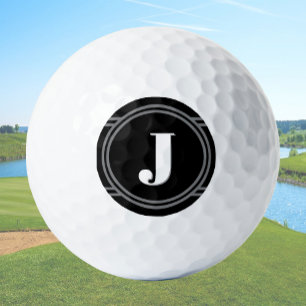 Modern Elegant Black Custom Monogram Golf Balls