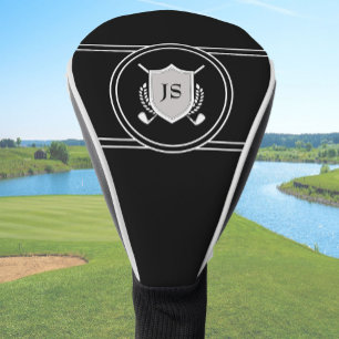 Modern Elegant Black Custom Monogram Golf Head Cover
