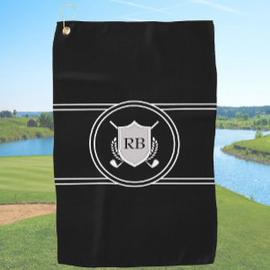 Modern Elegant Black Custom Monogram Golf Towel