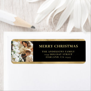 Modern Elegant Black & Faux Gold Christmas Photo