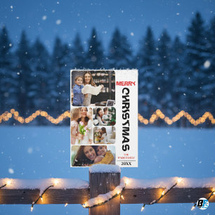 Modern Elegant Black Five Photo Collage Christmas Holiday Card