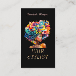 Modern Elegant Black Girl Hair Black Business Card