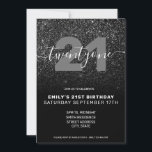 Modern Elegant Black Glitter 21st Birthday Invitation<br><div class="desc">Modern Elegant Black Glitter 21st Birthday Invitation. Minimalist 21st birthday invitation template design featuring elegant calligraphy hand lettered script font and faux glitter background.</div>