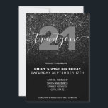 Modern Elegant Black Glitter 21st Birthday Invitation<br><div class="desc">Modern Elegant Black Glitter 21st Birthday Invitation. Minimalist 21st birthday invitation template design featuring elegant calligraphy hand lettered script font and faux glitter background.</div>