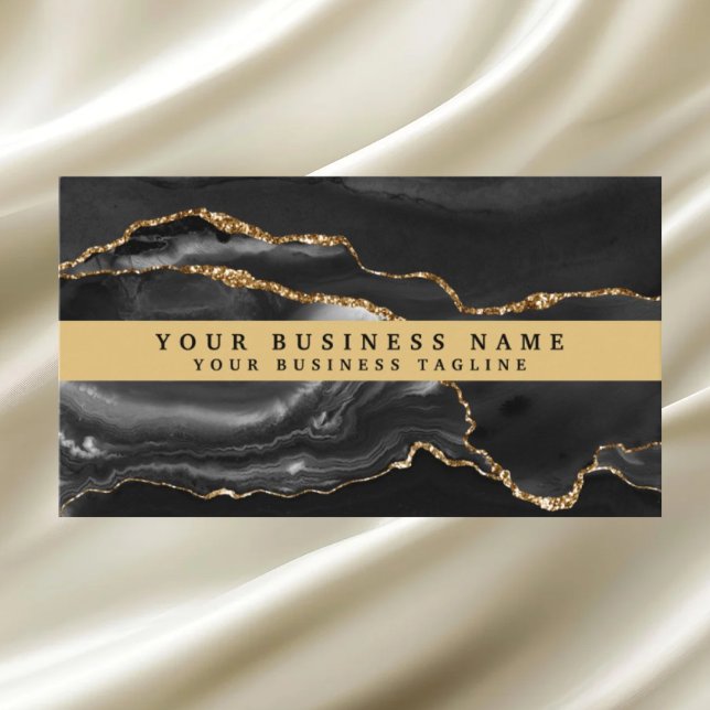 Modern Elegant Black Gold Agate Business Card (Creator Uploaded)