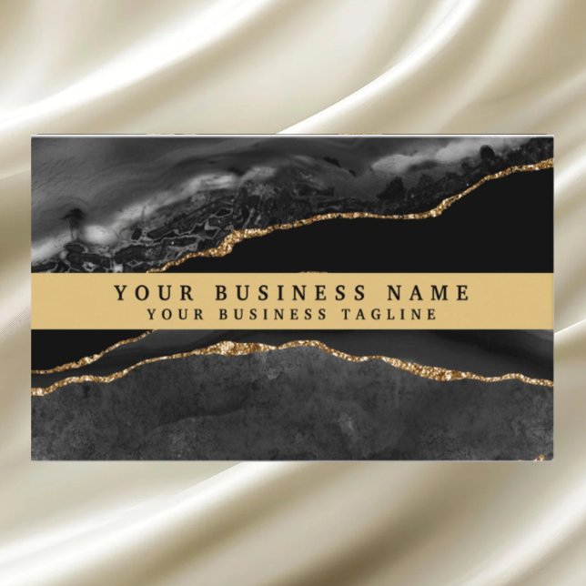 Modern Elegant Black Gold Agate Business Card (Creator Uploaded)