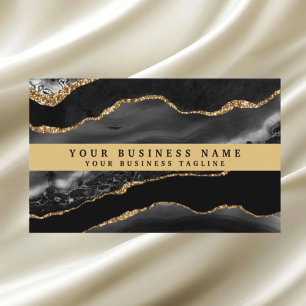 Modern Elegant Black Gold Agate Business Card