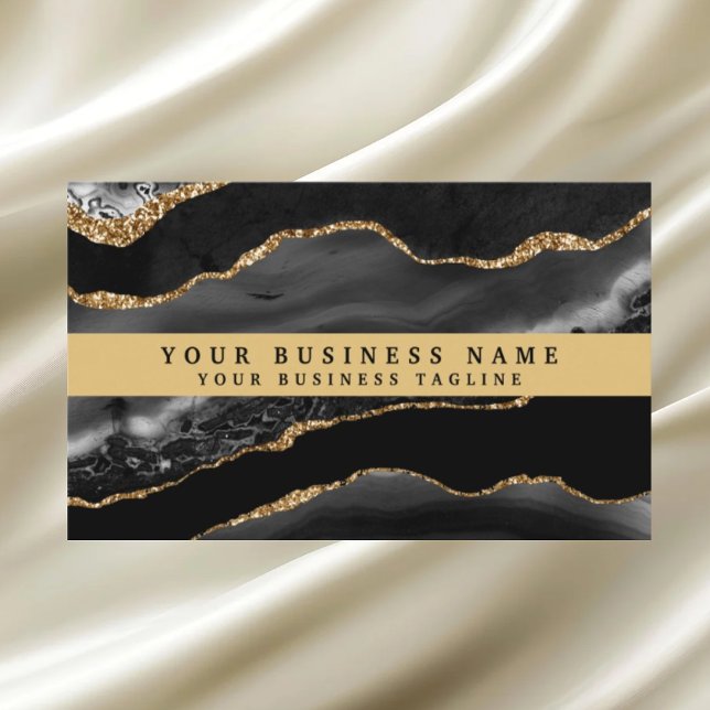 Modern Elegant Black Gold Agate Business Card (Creator Uploaded)