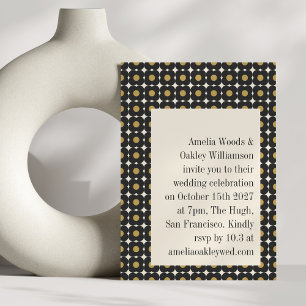 Modern Elegant Black Gold Art Deco Wedding Invitation