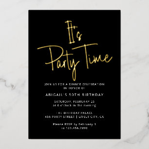 Modern Elegant Black & Gold Birthday Party Time