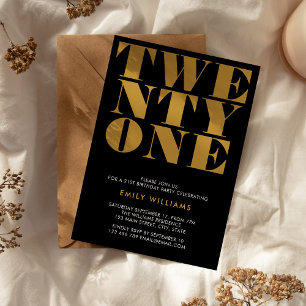 Modern Elegant Black Gold Bold Typography Invitation