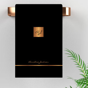 Modern elegant black gold chic monogrammed stripes bath towel set