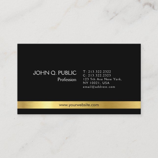 Modern Elegant Black Gold Clean Plain Business Card (Front)