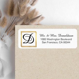 Modern Elegant Black Gold Frame Monogram Initials