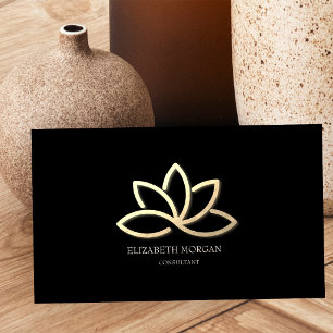 Modern Elegant Black Gold Lotus Business Card