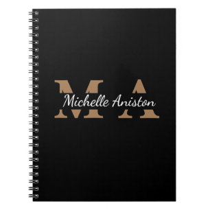 Modern Elegant Black Gold Monogram Minimalist  Notebook