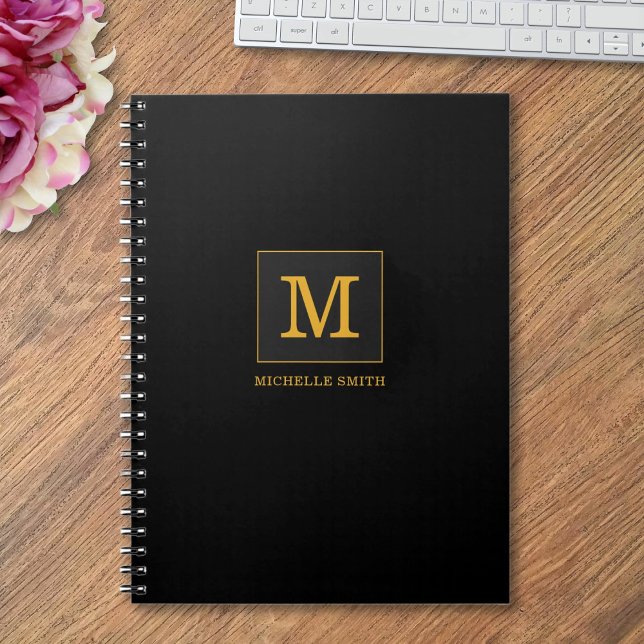 Modern Elegant Black Gold Monogram Name Notebook (Creator Uploaded)