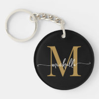 Modern Elegant Black Gold Monogram Name Script