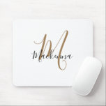 Modern Elegant Black Gold Monogram Script Girly Mo Mouse Pad<br><div class="desc">Modern Elegant Black Gold Monogram Script Girly Mouse Pad . Personalise this elegant monogrammed white mouse pad design with your name and monogram initial in a chic,  trendy,  and girly script typography. Perfect gift for her.</div>