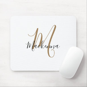Modern Elegant Black Gold Monogram Script Girly Mo Mouse Pad