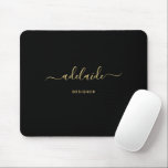 Modern Elegant Black Gold Monogram Script Girly Mouse Pad<br><div class="desc">Modern Elegant Black Gold Monogram Script Girly Mouse Pad. Personalise this elegant monogrammed mouse pad design with your name in a chic, trendy, and girly script typography. Perfect gift for her.</div>