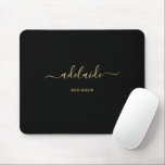 Modern Elegant Black Gold Monogram Script Girly  Mouse Pad<br><div class="desc">Modern Elegant Black Gold Monogram Script Girly Mouse Pad. Personalise this elegant monogrammed mouse pad design with your name in a chic,  trendy,  and girly script typography. Perfect gift for her.</div>