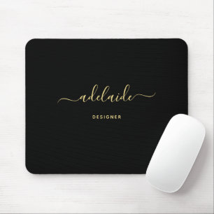 Modern Elegant Black Gold Monogram Script Girly  Mouse Pad