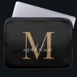 Modern Elegant Black Gold Monogram Script Name   Laptop Sleeve<br><div class="desc">Modern Elegant Black Gold Monogram Script Name</div>