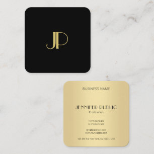 Modern Elegant Black Gold Monogrammed Template Square Business Card