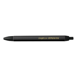 Modern Elegant Black Gold Personalise Name Ink Pen