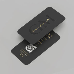 Modern Elegant Black Gold Professional Monogram Business Card