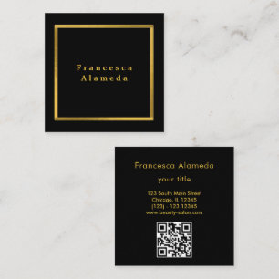 Modern elegant black & gold professional qr code square business card