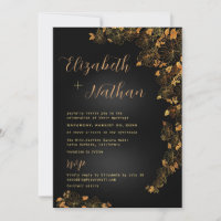 Modern Elegant Black & Gold Quote Floral Wedding