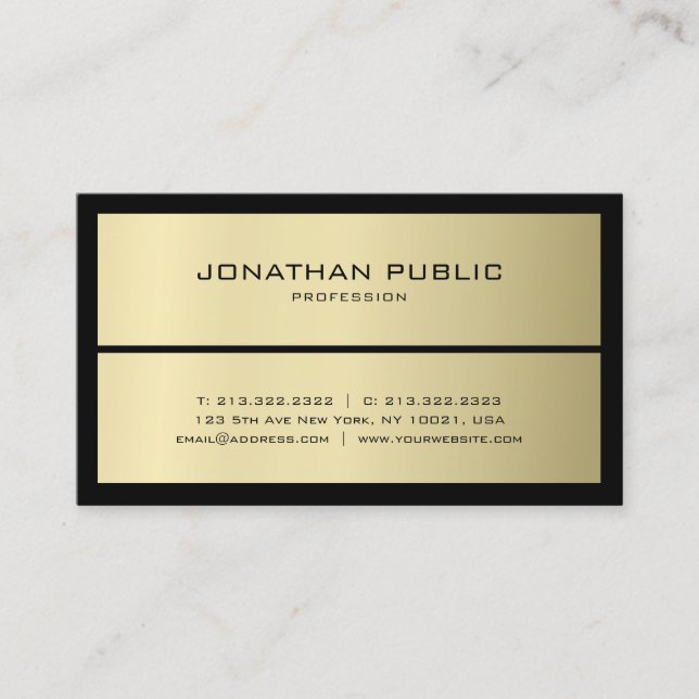 Modern Elegant Black & Gold Template Professional Business Card (Front)