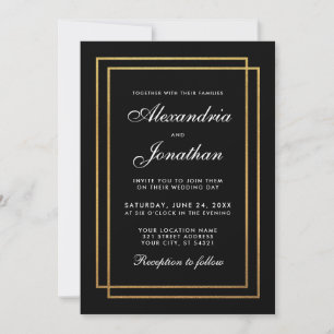 Modern Elegant Black Gold Wedding Invitation