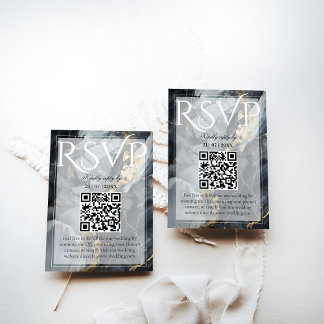 Modern Elegant Black & Gold Wedding RSVP Card