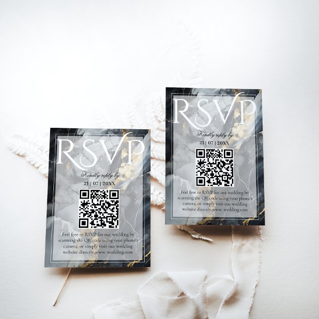Modern Elegant Black & Gold Wedding  RSVP Card (Creator Uploaded)
