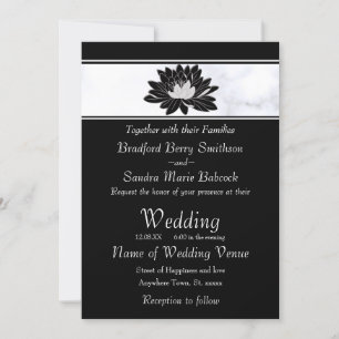 Modern Elegant, Black Grey Floral Waterlily Invitation
