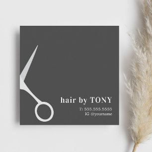 Modern Elegant Black Grey Hair Stylist Square Business Card