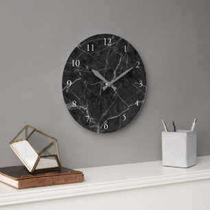 Modern elegant black grey marble pattern large clock