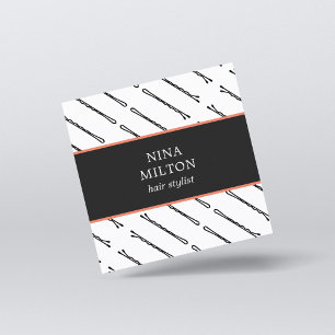 Modern Elegant Black Hair Pins Stylist Square Business Card