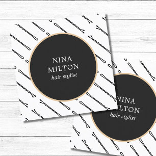 Modern Elegant Black Hair Pins Stylist Square Business Card