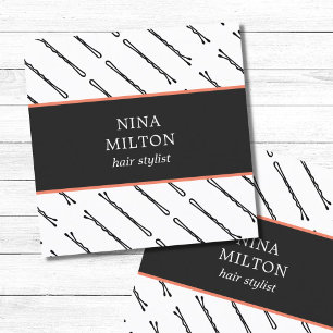 Modern Elegant Black Hair Pins Stylist Square Business Card