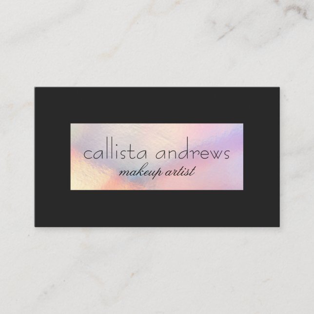Modern Elegant Black Holographic Iridescent Border Business Card (Front)