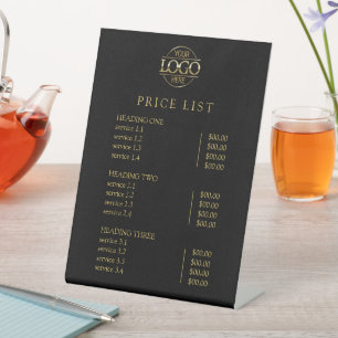 Modern Elegant Black Logo Service Menu Price List Pedestal Sign